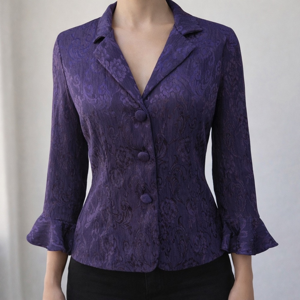 Vintage 90s Purple Floral Jacquard Blazer Whimsygoth Dark Academia Modest Jacket
